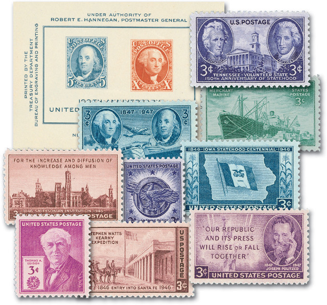 YS1946-47C - 1946-47 Complete Commemorative Year Set, 15 stamps