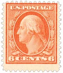 切手61 336 - 1909 6c Washington, Red Orange, Double Line Watermark, Perf