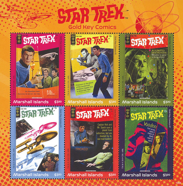 MFN082 - 2019 $1.20 Star Trek, Gold Key Comics, Mint, Sheet of 6 Stamps, Marshall Islands