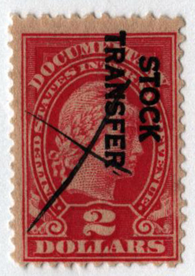 RD13a - 1918-22 $2 Stock Transfer Stamp, rose, overprint reading down