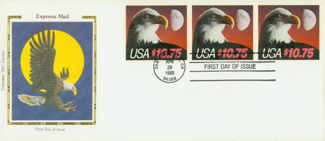 2122a - 1985 $10.75 Eagle & Moon, Booklet Pane of 3 Stamps