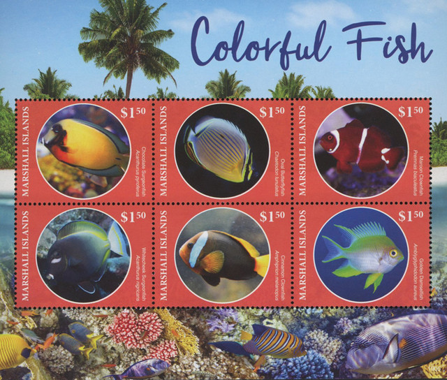 MFN081 - 2019 $1.50 Colorful FIsh, Mint Sheet of 6 Stamps, Marshall Islands