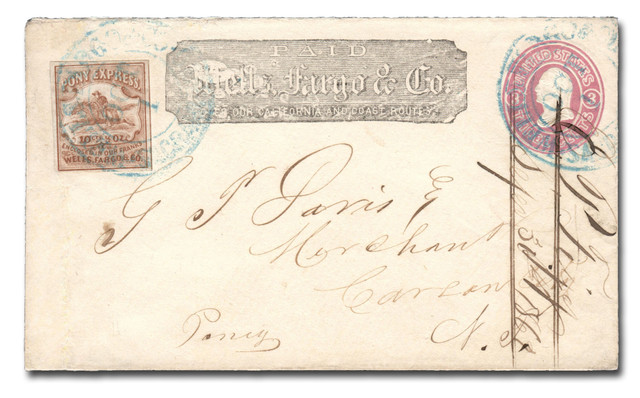 MA1906 - 1862-64 10c Wells Fargo & Co. Virginia City Pony Express cover - Only 1 Available