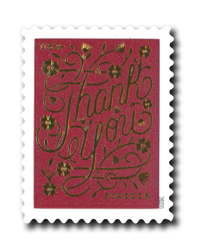5519 - 2020 First-Class Forever Stamps - Thank You: Rose Brown Background