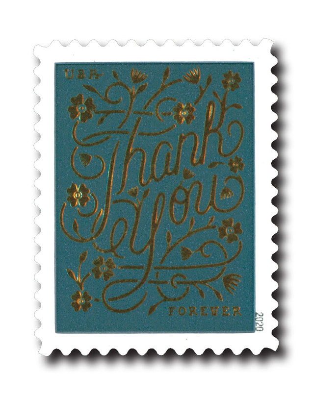 5521 - 2020 First-Class Forever Stamps - Thank You: Slate Blue Background
