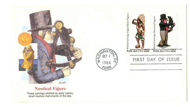 2242-43 - 1986 22c Woodcarved Figurines: Nautical Figure & Cigar-Store Figure, First Day Cover