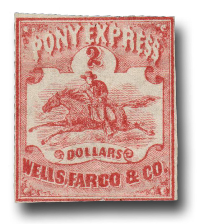 143L1 - 1861 $2 Wells Fargo Pony Express, Red on White Paper
