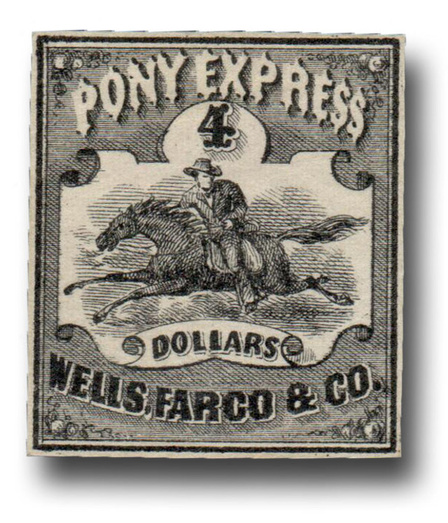 143L5 - 1861 $4 Wells Fargo Pony Express, Black on White Paper