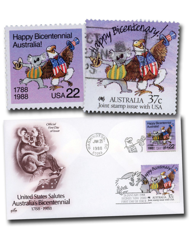 MXM010 - 1988 US-Australia Joint Issue Cover, 2 Stamps,  Mint US #2370 and Used Australia #1052