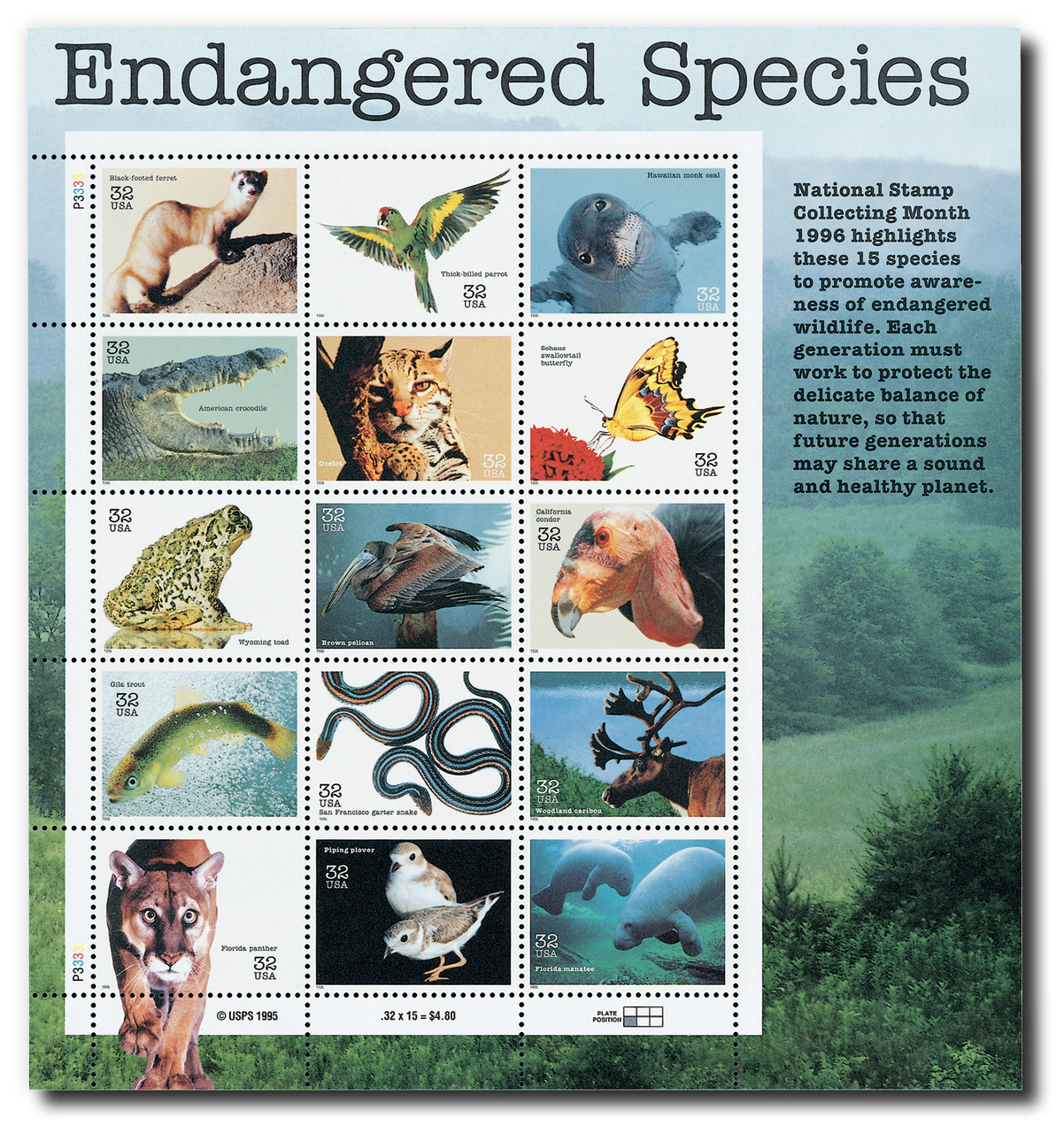 3105 - 1996 32c Endangered Species
