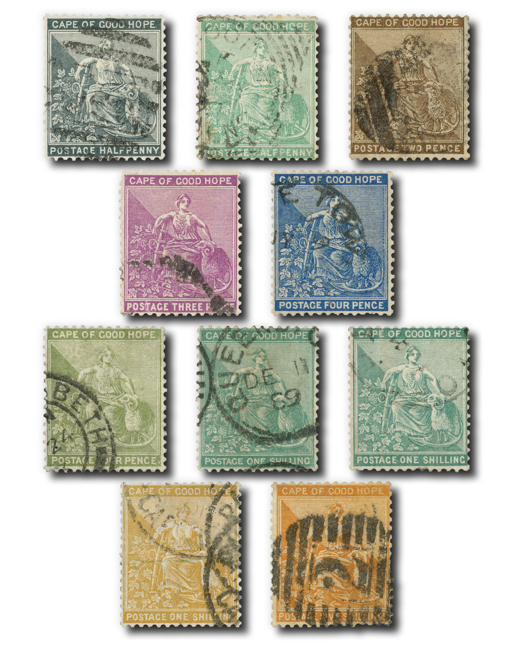 41//53 - 1884-98 Cape of Good Hope, "Hope" and Symbols of Colony