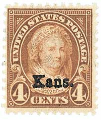 662 - 1929 4c Martha Washington, Yellow Brown, Kansas Overprint