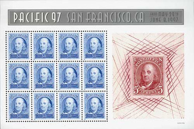 3139 - 1997 50c Pacific '97: Benjamin Franklin, Sheet of 12 Stamps