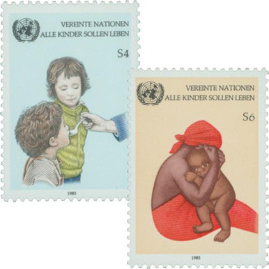 UNV55-56 - 1985 UNICEF Child Survival Campaign - Mystic Stamp Company