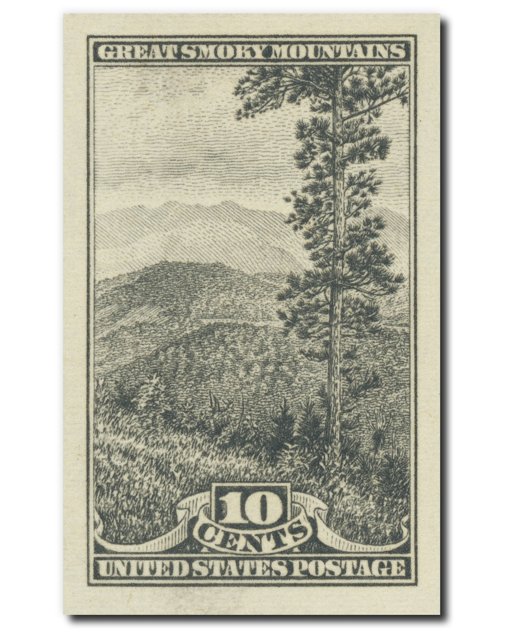 765 - 1935 10c Great Smoky Mountains, North Carolina, Gray Black, Imperf.