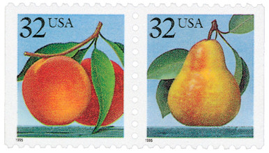 2487-88 - 1995 32c Flora & Fauna Series: Peaches & Pear, from