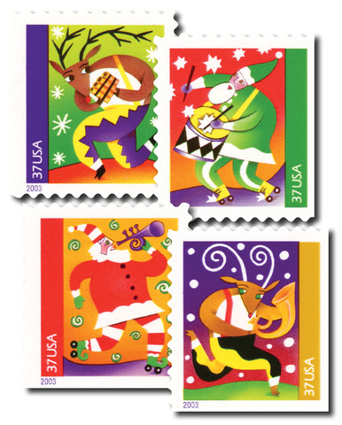 3825-28 - 2003 37c Holiday Music Makers, Booklet Stamps - Mystic
