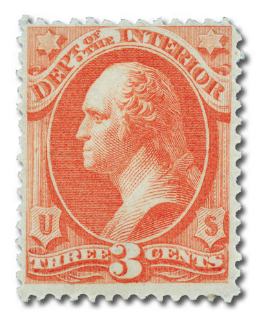 O17 - 1873 3c Department of the Interior Official, Vermilion, Hard