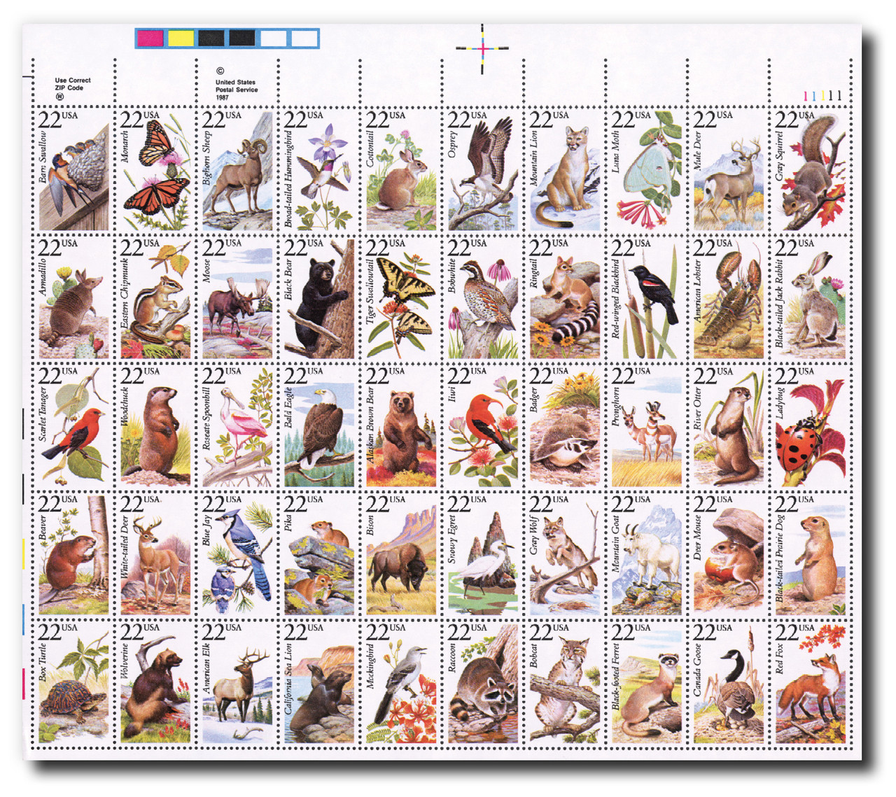 2286-2335 - 1987 22c North American Wildlife