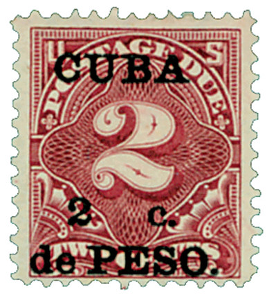 CUJ2 - 1899 2c on 2c Cuba, Postage Due, Deep Claret, Double Line