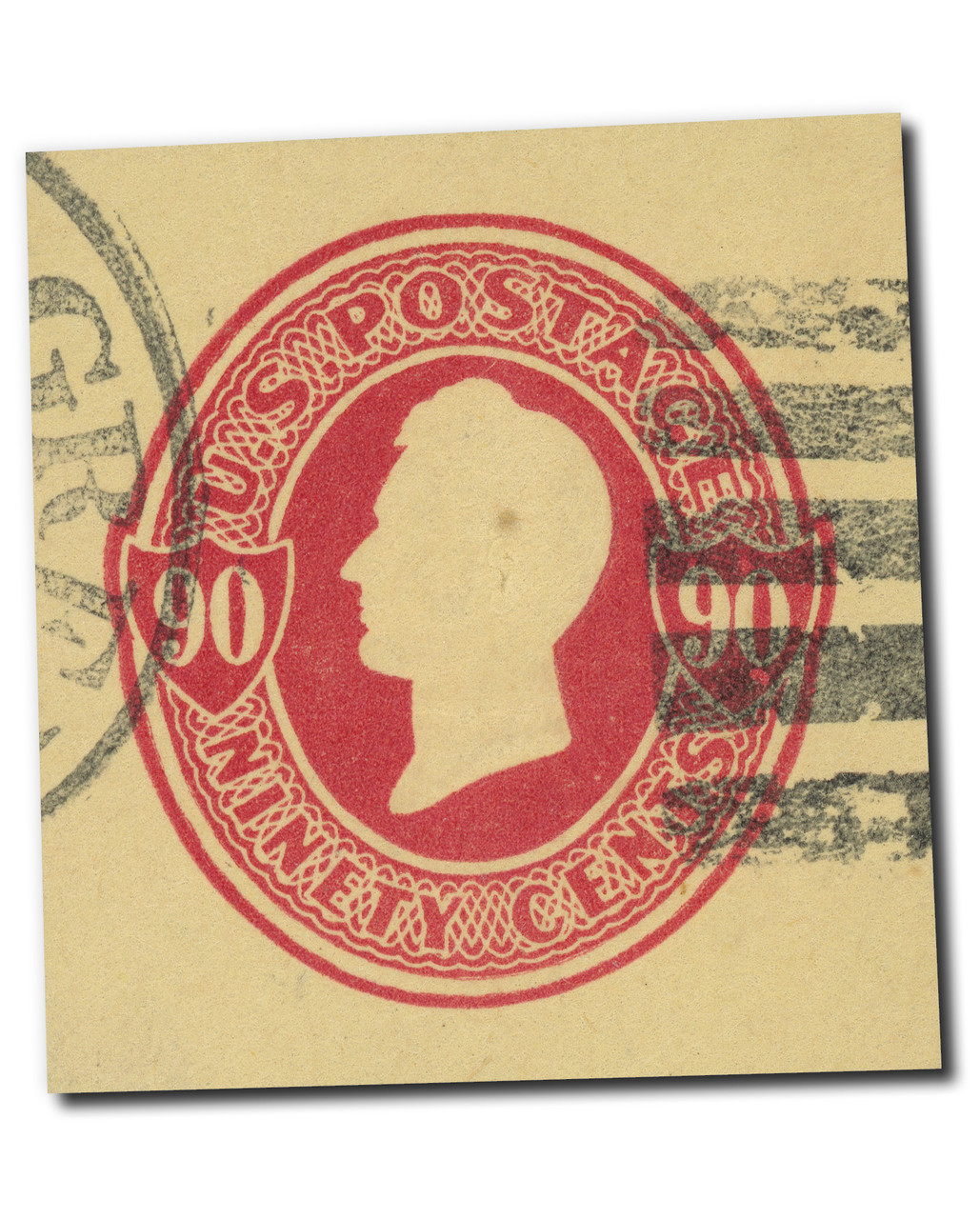 U217 - 1886 90c Oliver H. Perry, Carmine, Stamped Envelope, Amber Manila Paper