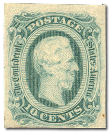 CSA12c - 1863,64 10c Jefferson Davis, Confederate States, Greenish
