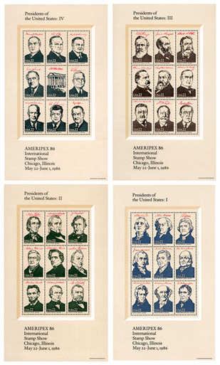 president 確認画像 2216-19 - 1986 22c AMERIPEX '86 Presidential Sheets - Mystic Stamp