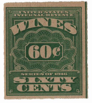 RE46 - 1916 60c Cordials, Wines, Etc. Stamp, Green, Rouletted 3.5