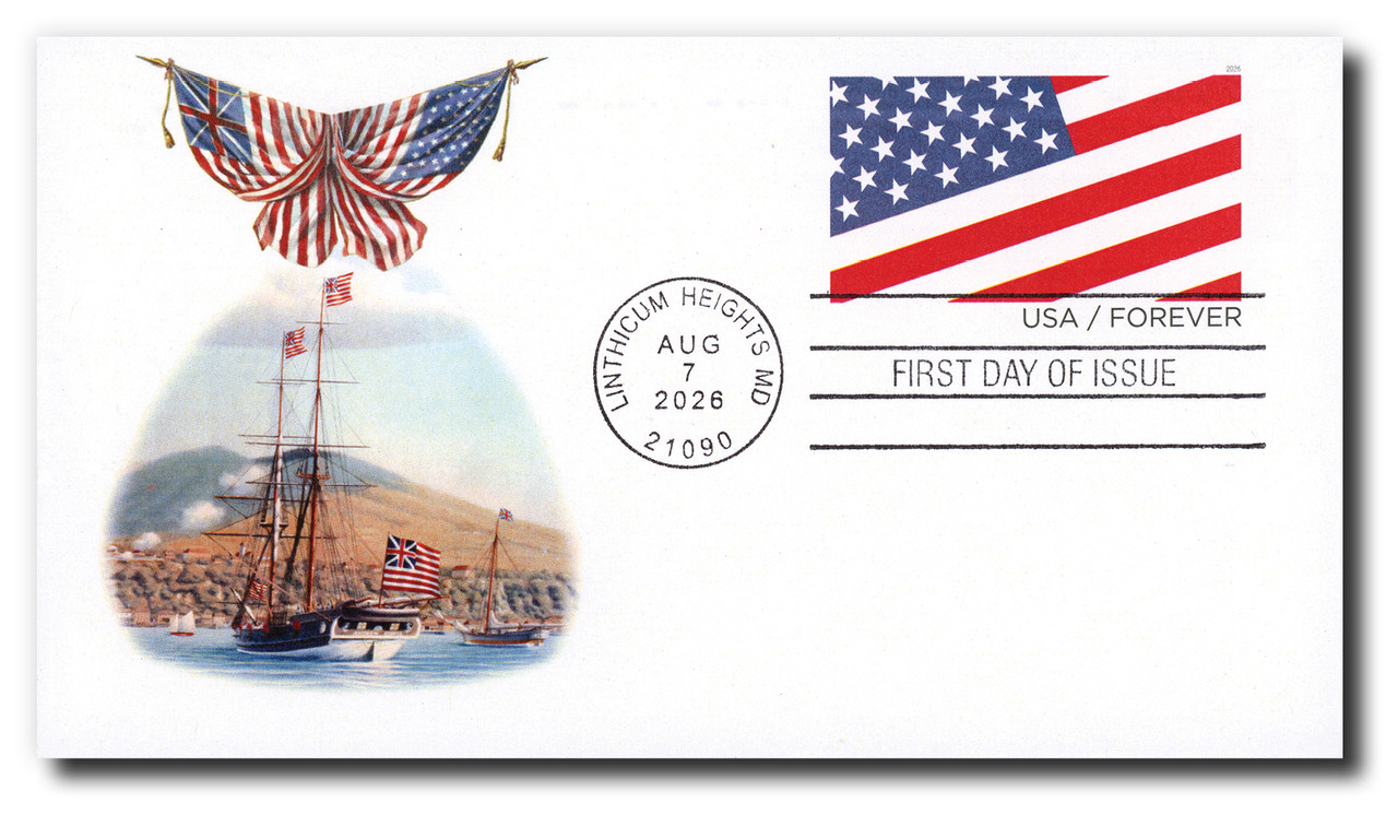 U703 - 2026 First-Class Forever Stamped Envelope - Diagonal U.S. Flag, First Day Cover