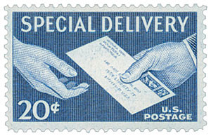 E20 - 1954 20c Special Delivery, Hand to Hand, Deep Blue - Mystic