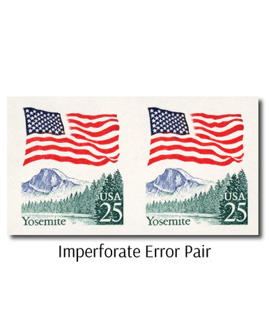 Vostok UNITED STATES STAMP ALBUM④ 2280c - 1988 25c Flag Over Yosemite, Imperf. Error - Mystic Stamp