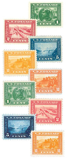 外国切手4枚（アメリカ：1913年、パナマ太平洋博覧会） USA-397-404__92341.1738155114.