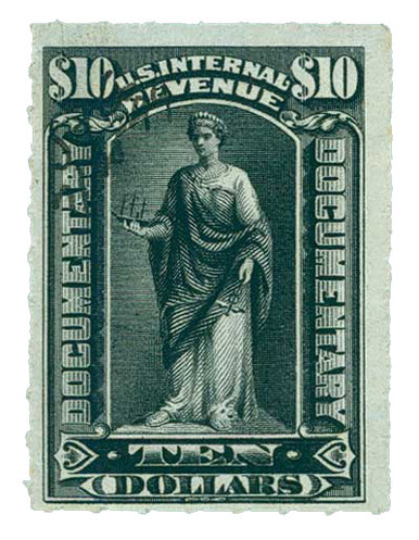 R176 - 1898 $10 Documentary, Black, Rouletted 5.5 - Mystic Stamp