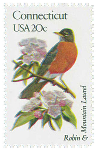1959 - 1982 20c State Birds & Flowers: Connecticut - Mystic Stamp