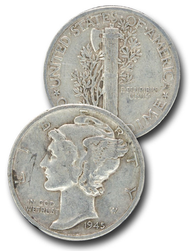 1945年 アメリカ合衆国 マーキュリー・ダイム硬貨 2枚セット S刻印 1945-s . Mercury Dime . PCGS MS65FB . Gem/Superb BU . Full Bands