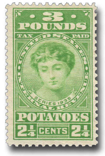 RI3 - 1935 2 1/4c Potato Tax Stamp - yellow-green, engraved