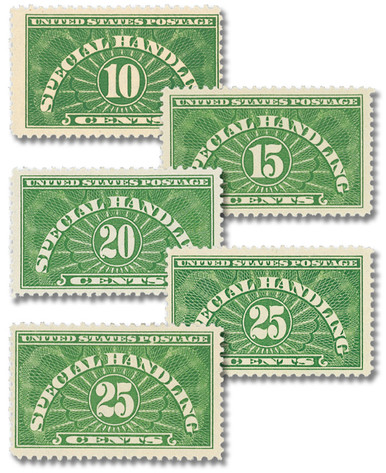 TRIAL POSTAGE STAMPS コレクション QE1-QE4a - 1925-29 Special Handling Set (5) - Mystic Stamp