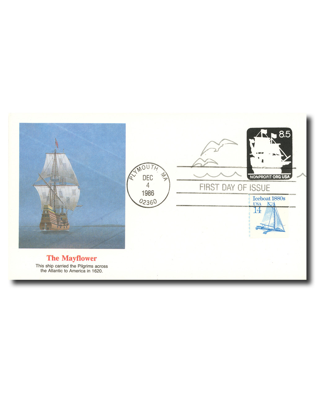 U610 - 1986 8.5c The Mayflower, Black & Gray, Stamped Envelope