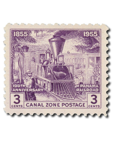CZ147 - 1955 3c Early Railroad Scene, Violet, Canal Zone - Mystic