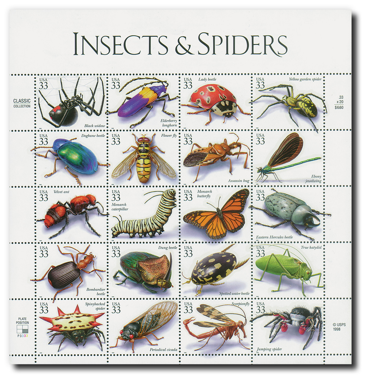3351 - 1999 33c Insects & Spiders