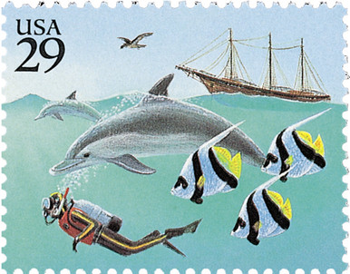 2864 - 1994 29c Wonders of the Sea: Diver with Dolphin and