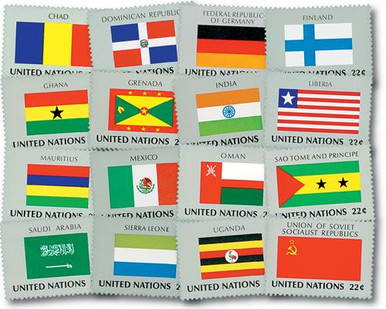 レア！UNITED NATIONS SOUVENIR FLAG STAMPS UN450-65 - 1985 World Flags - Mystic Stamp Company