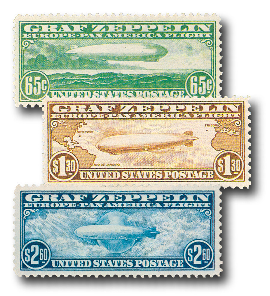 C13-15 - 1930 Graf Zeppelins, Complete Set of 3 Stamps