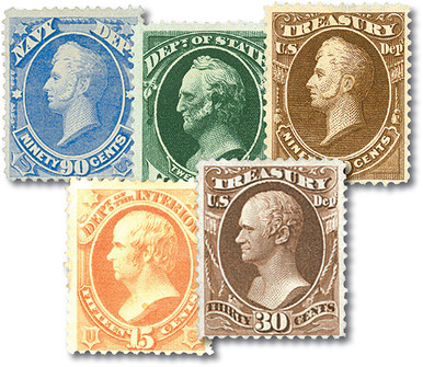 O45//112 - 1873-79 Official Stamps, Set of 5 Stamps - Mystic Stamp