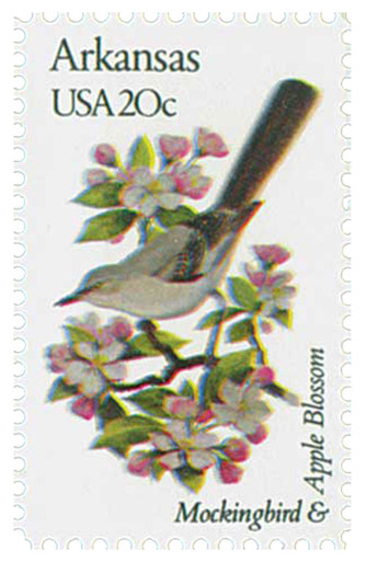 1956 - 1982 20c State Birds & Flowers: Arkansas - Mystic Stamp Company