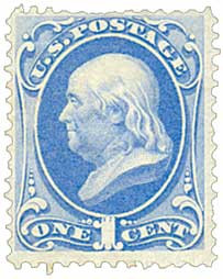 156 - 1873 1c Franklin, Ultramarine, Secret Mark, Hard Paper, Perf