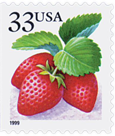 3296 - 1999 33c Fruit: Berries - Strawberries - Mystic Stamp Company