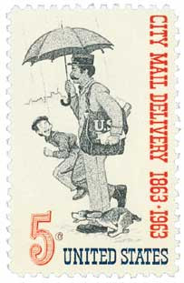 1238 - 1963 5c City Mail Delivery Centennial - Mystic Stamp Company