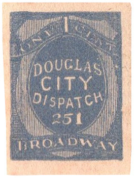 59L6a - 1879 1c Douglas' City Dispatch, Slate Blue on White Paper