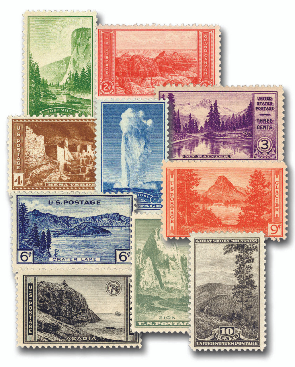 740-49 - 1934 National Park Issues, Complete Set of 10 Stamps